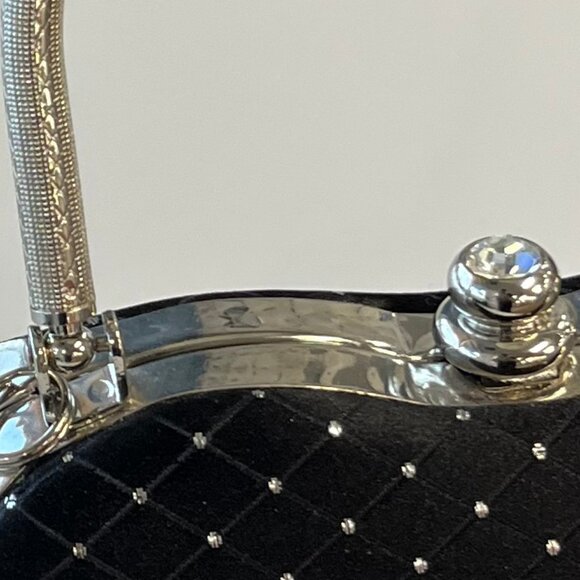 Joy Collection Blk Eve Clutch Bag Sparkly Dots "U" Handle Faux Diamond Closure - Picture 2 of 13